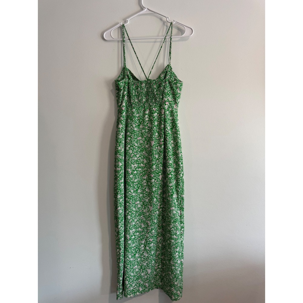 Zara Floral Midi Dress Women M Green Side Slit Cottagecore Wedding Garden Summer - Picture 2 of 7